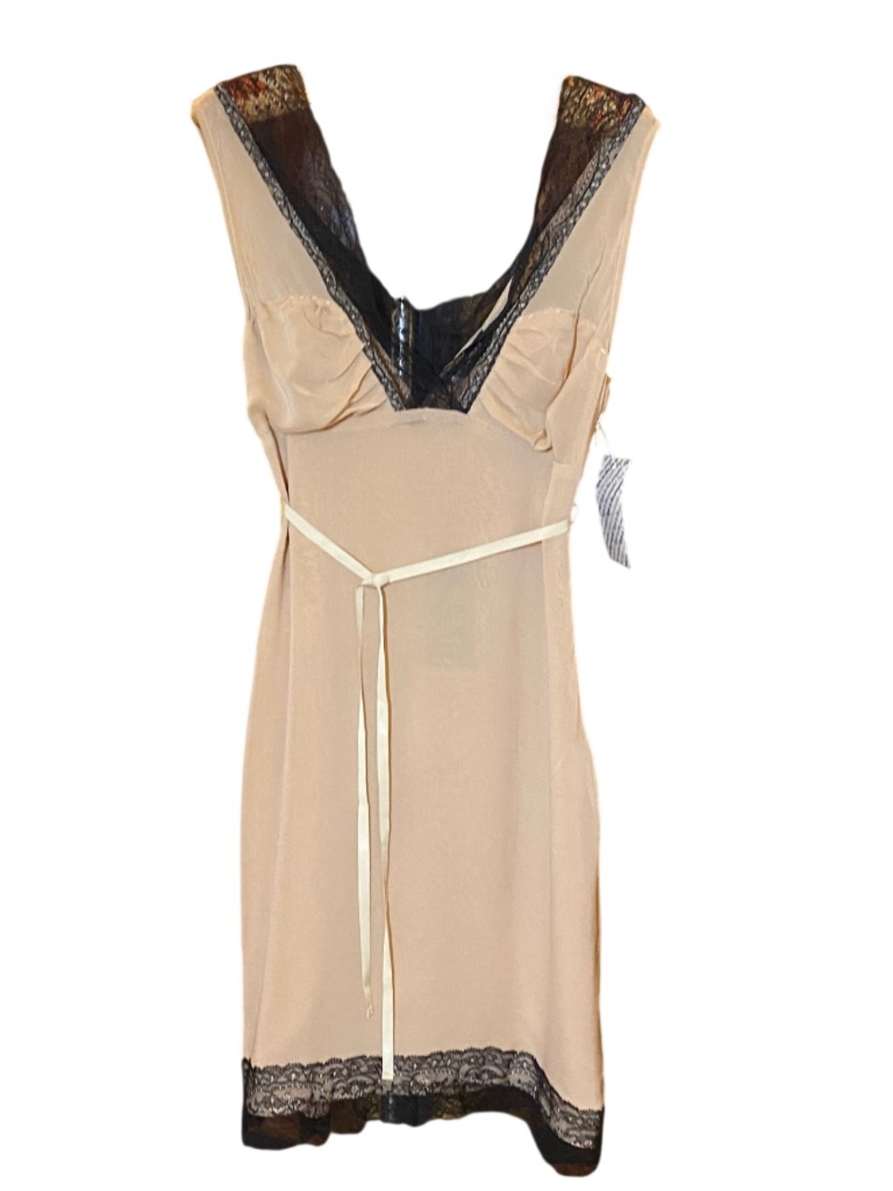Flavio Castellani Italy Y2K Silk Crepe Lace Trim Nude Slip Cocktail Dress NWT 4